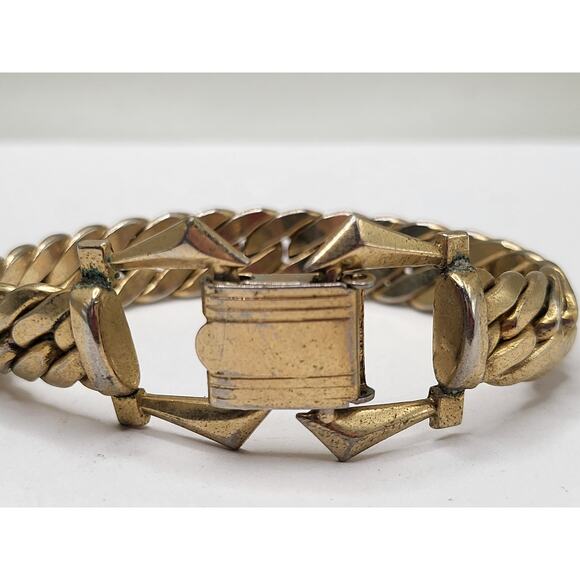 Vintage Coro Gold Tone Buckle Link Bracelet DES PAT PEND 1950s Chain Style - Picture 6 of 9